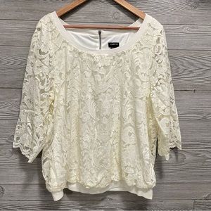 Torrid Womens Lined Ivory Lace Blouse Size 2X Floral 3/4 Sleeve Cotton Blend